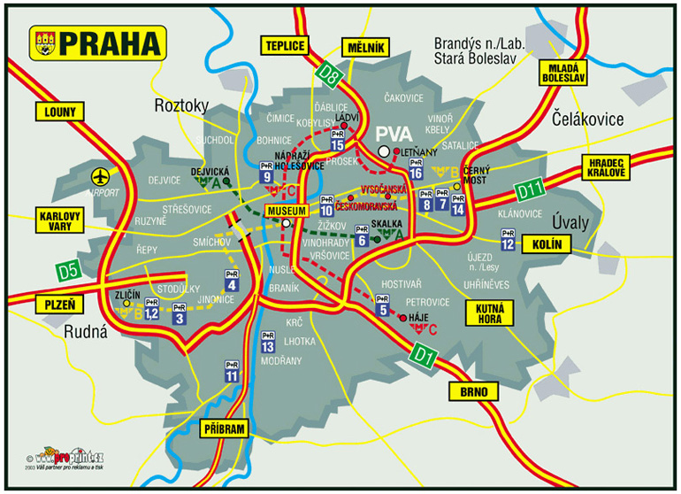Výstaviště - PVA, mapa hlavních příjezdových komunikací